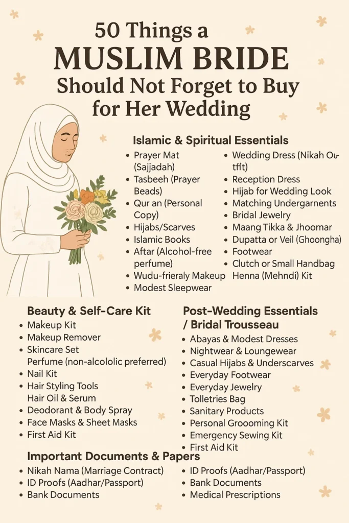 Muslim Bride should not forget to buy for her wedding